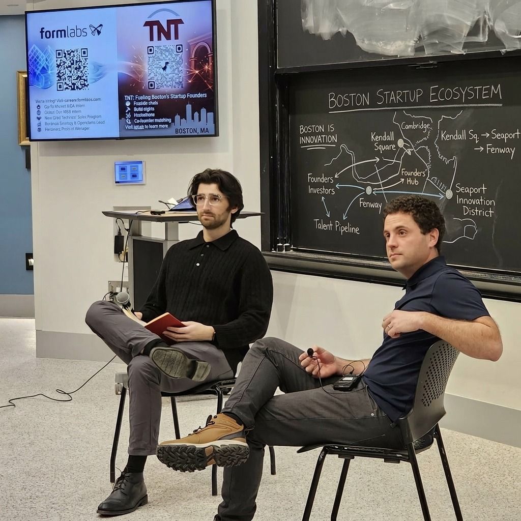 Max Lobovsky, CEO of Formlabs, speaking at a TNT fireside chat in Cambridge, MA